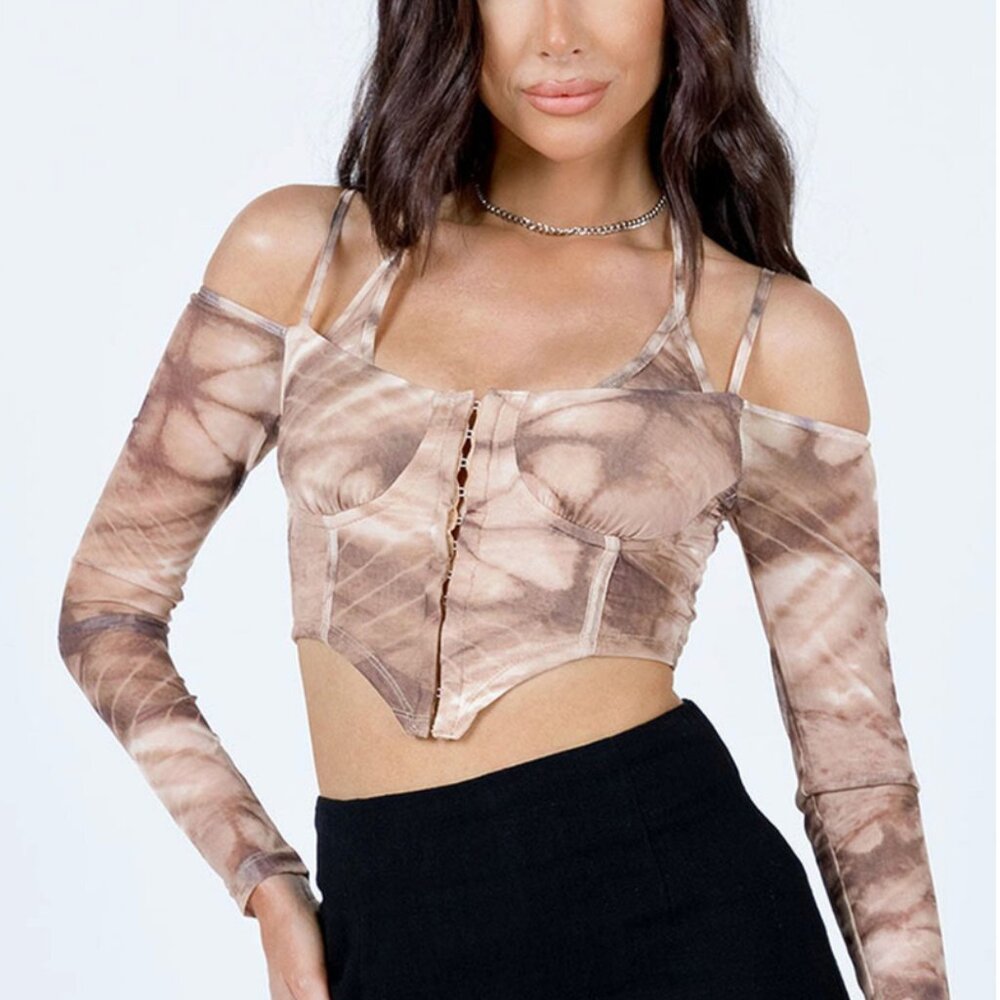 Princess Polly Tie Dye Long Sleeve Strappy Top US 6